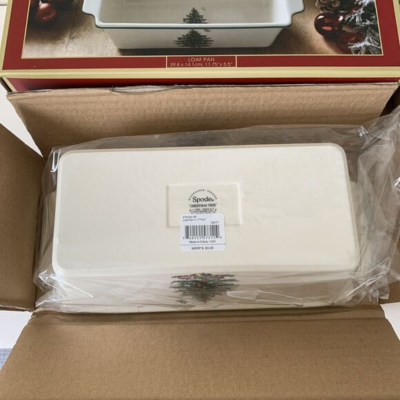 Spode Christmas Tree Loaf Pan 11.75 x 5.5 New In Box - Picture 5 of 14